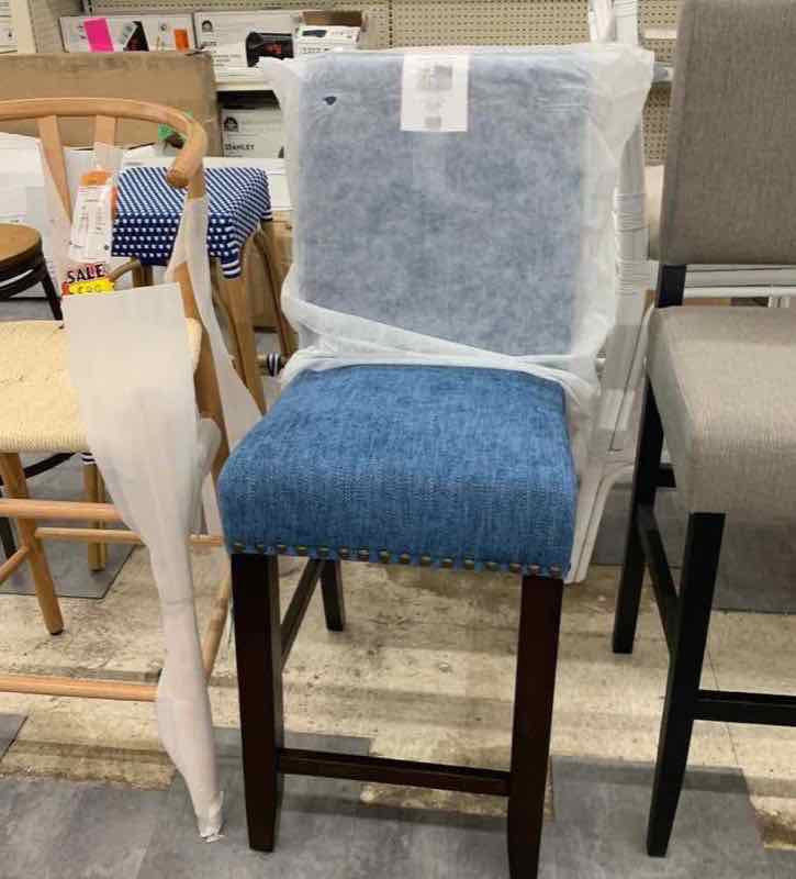 Blue upholstered bar stool