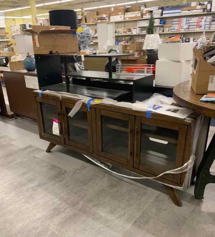 Wood and glass TV stand console